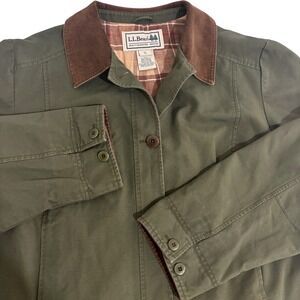 L.L.Bean Adirondack Barn Coat Jacket Womens XL Loden Green Plaid Flannel Lined